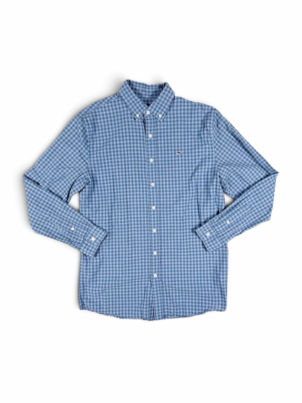 Vineyard Vines Boys’ Whale Shirt Blue Gingham Cotton XL (18)
